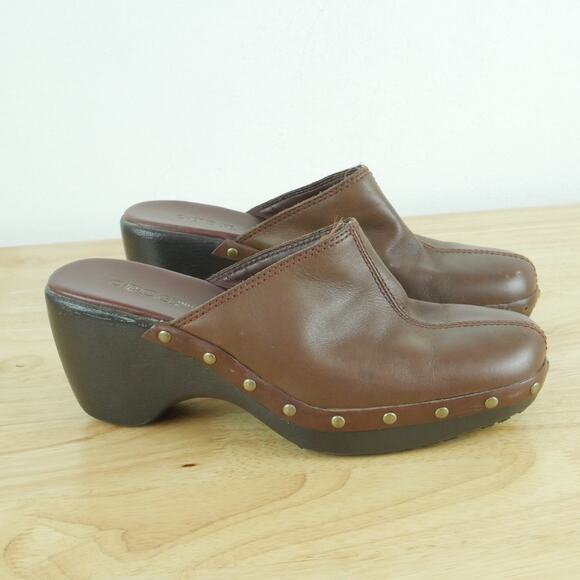Vintage Size 8 Clogs Mules Brown Leather Studded Chunky Heel Y2K Boho Cherokee - Picture 1 of 12